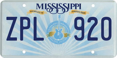 MS license plate ZPL920