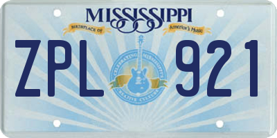 MS license plate ZPL921
