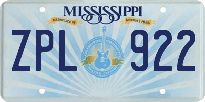 MS license plate ZPL922