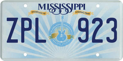 MS license plate ZPL923