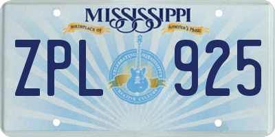 MS license plate ZPL925