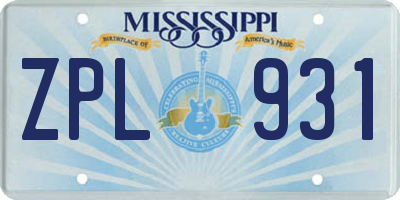 MS license plate ZPL931