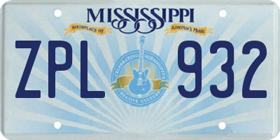 MS license plate ZPL932