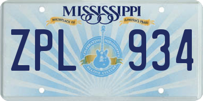 MS license plate ZPL934