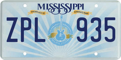 MS license plate ZPL935