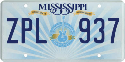 MS license plate ZPL937