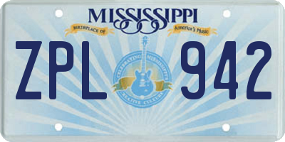 MS license plate ZPL942