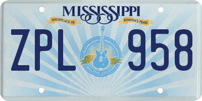 MS license plate ZPL958