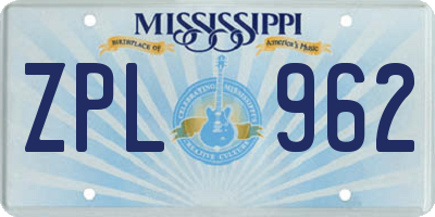 MS license plate ZPL962