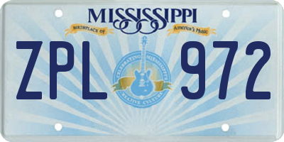 MS license plate ZPL972