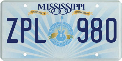 MS license plate ZPL980