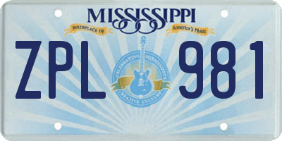 MS license plate ZPL981