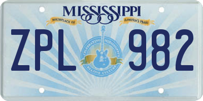 MS license plate ZPL982