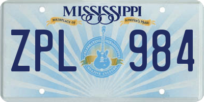 MS license plate ZPL984