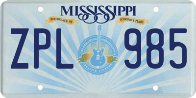 MS license plate ZPL985