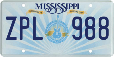 MS license plate ZPL988