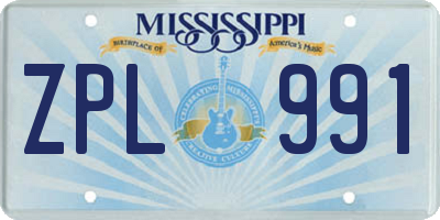 MS license plate ZPL991
