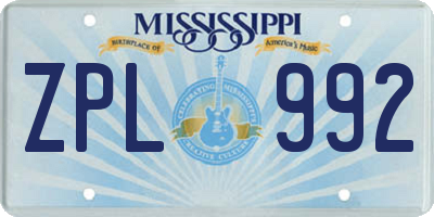 MS license plate ZPL992