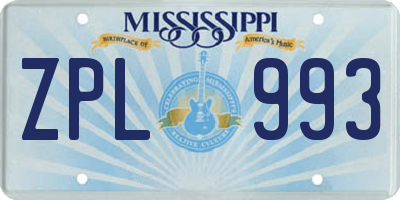 MS license plate ZPL993