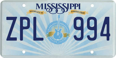 MS license plate ZPL994