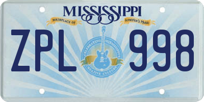 MS license plate ZPL998