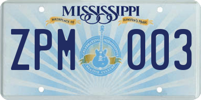 MS license plate ZPM003