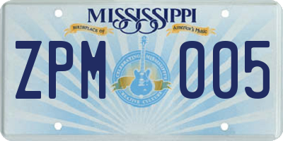 MS license plate ZPM005