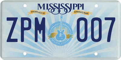 MS license plate ZPM007