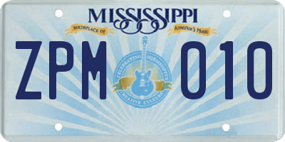MS license plate ZPM010