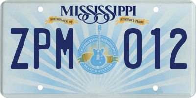 MS license plate ZPM012