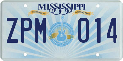 MS license plate ZPM014
