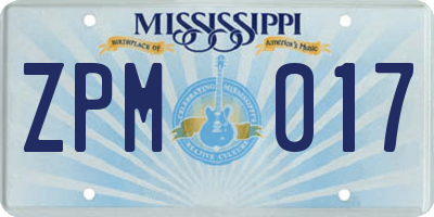MS license plate ZPM017