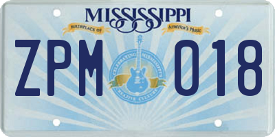 MS license plate ZPM018