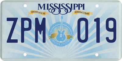 MS license plate ZPM019