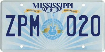 MS license plate ZPM020