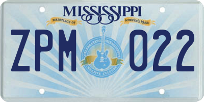 MS license plate ZPM022