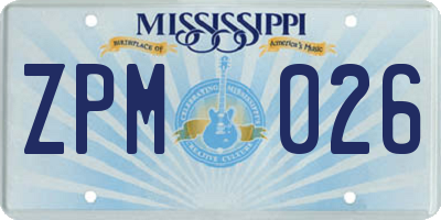 MS license plate ZPM026