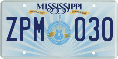MS license plate ZPM030