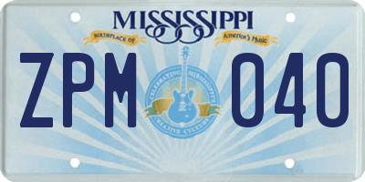 MS license plate ZPM040