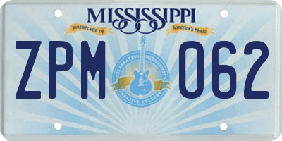 MS license plate ZPM062