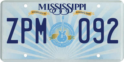 MS license plate ZPM092