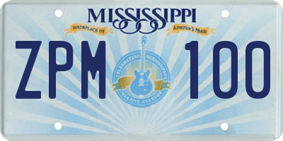 MS license plate ZPM100