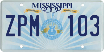 MS license plate ZPM103
