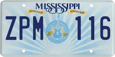 MS license plate ZPM116