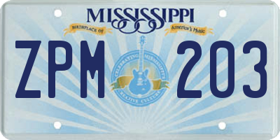MS license plate ZPM203