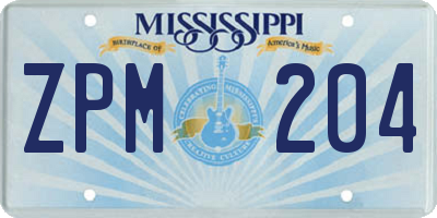 MS license plate ZPM204