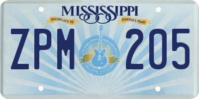 MS license plate ZPM205
