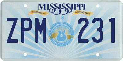 MS license plate ZPM231