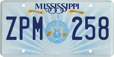 MS license plate ZPM258