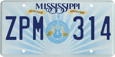 MS license plate ZPM314